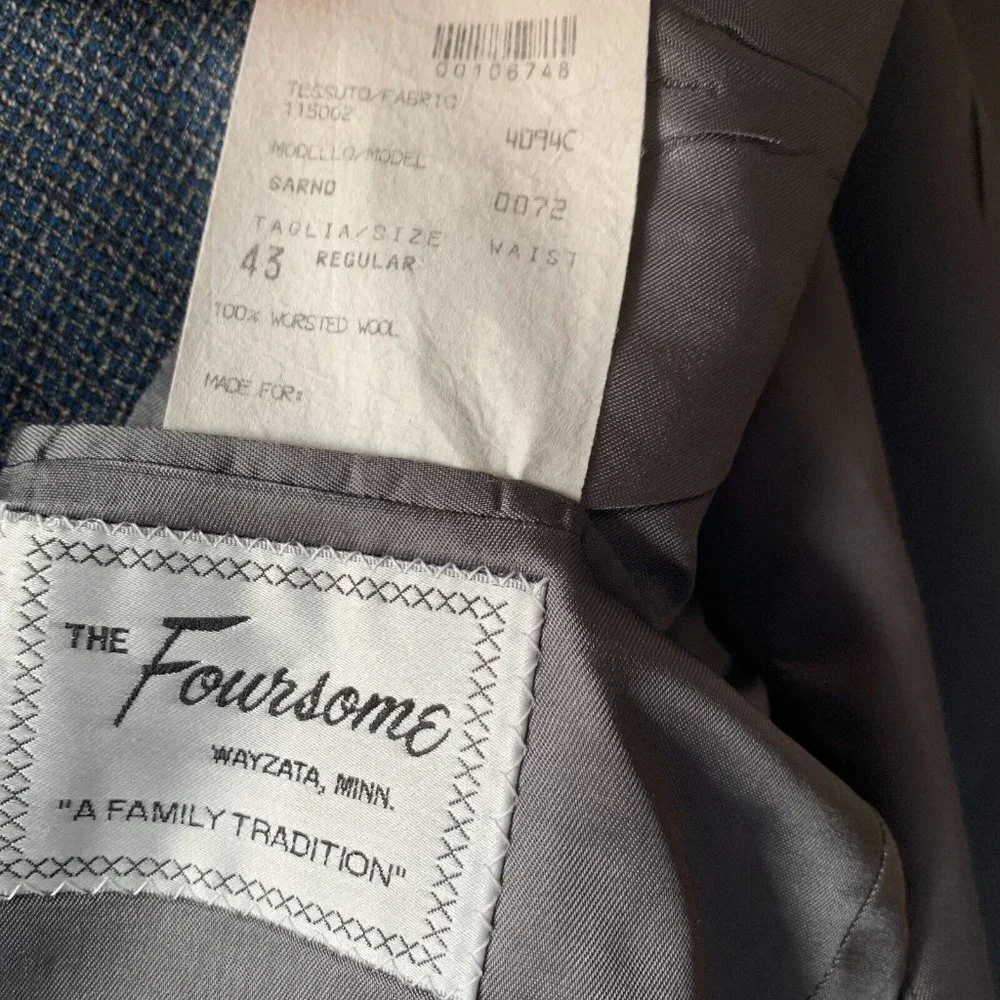 Tallia Uomo Men's Gray Multicolor Plaid Wool 2 Button Sport Coat Blazer Size 43R